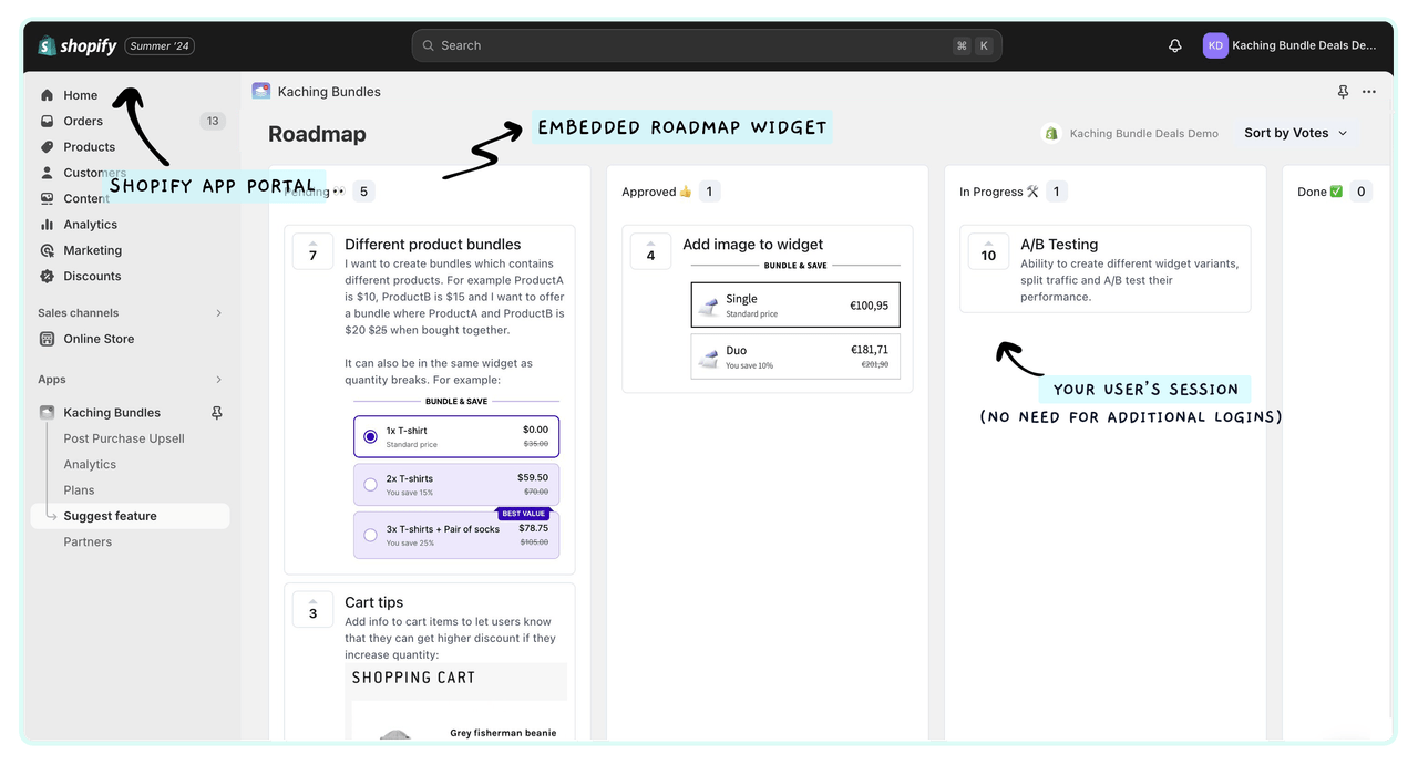 Shopify App Dashboard with Feature Voting